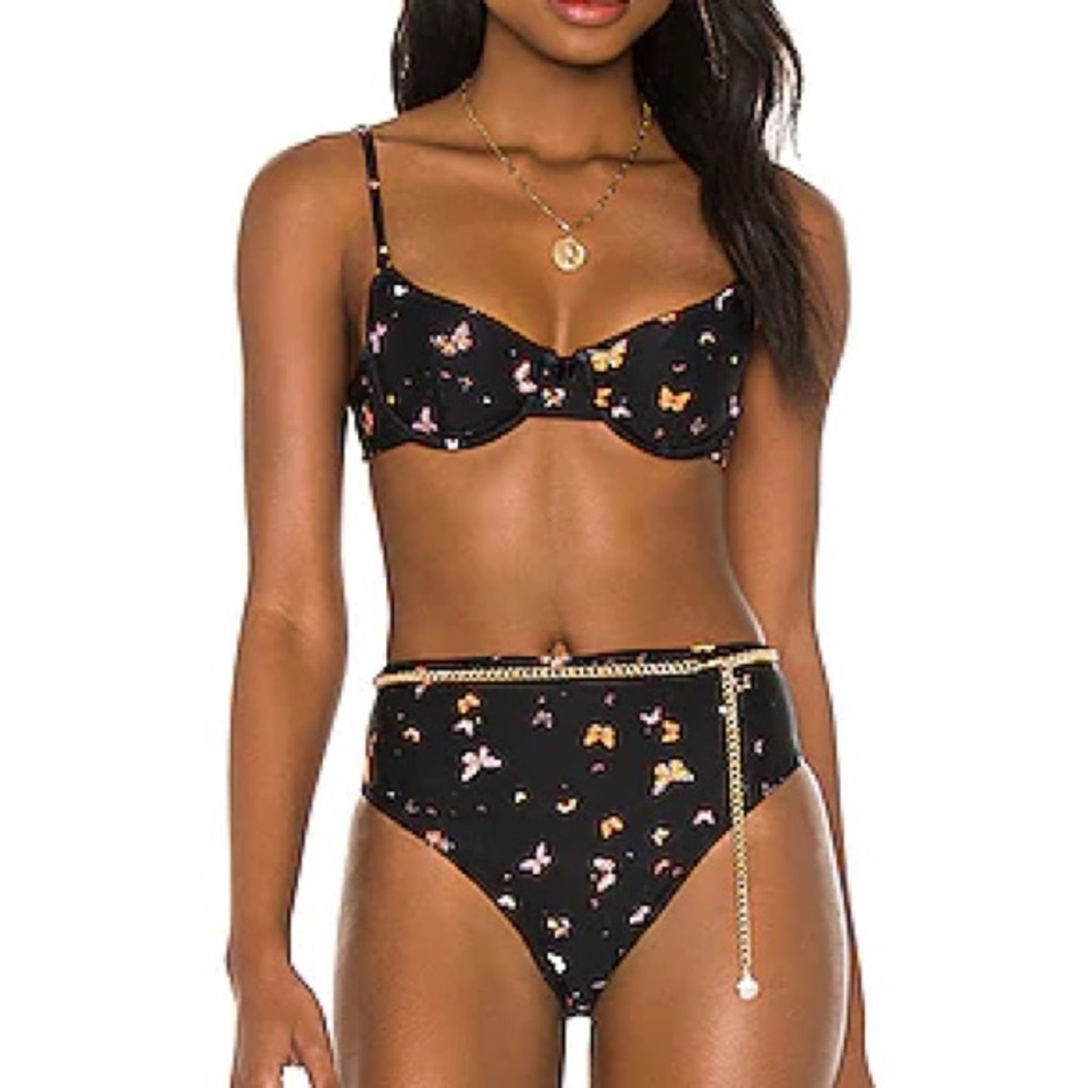 Butterfly Print Black Bikini Set EUC